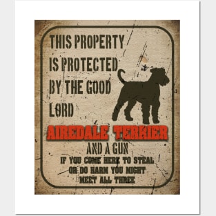 Airedale terrier Silhouette Vintage Humorous Guard Dog Warning Sign Posters and Art